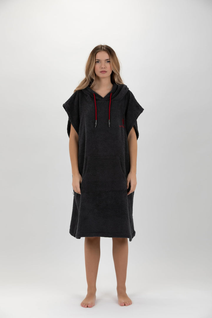 Pacifique Sud - Poncho Dunkelgrau ärmellos - Medium Grösse Coton - Made in Portugal
