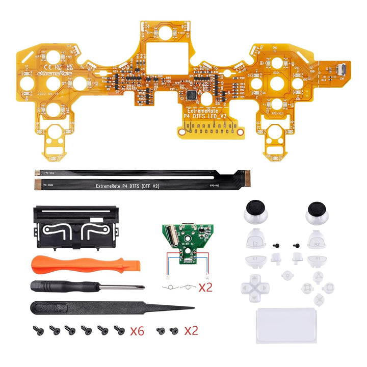 eXtremeRate LED Tasten Kit für ps4, 10 Modi 7 Farben DTF 2.0 Knöpfe D-Pad Trigger Thumbsticks Button