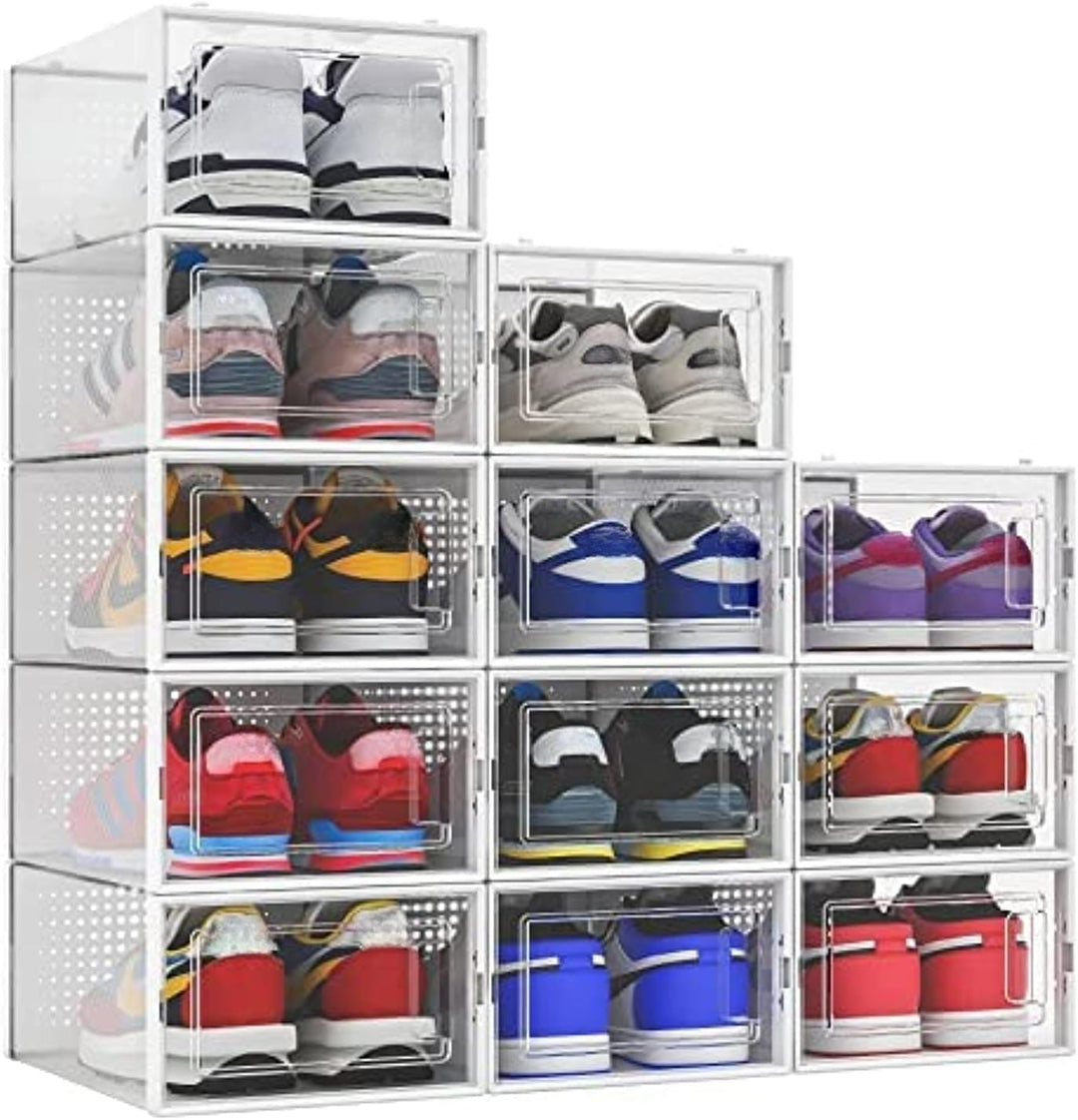 Schuh-Aufbewahrungsboxen, transparent, aus Kunststoff, stapelbar, Schubladen, vorne zu öffnen, 12 St