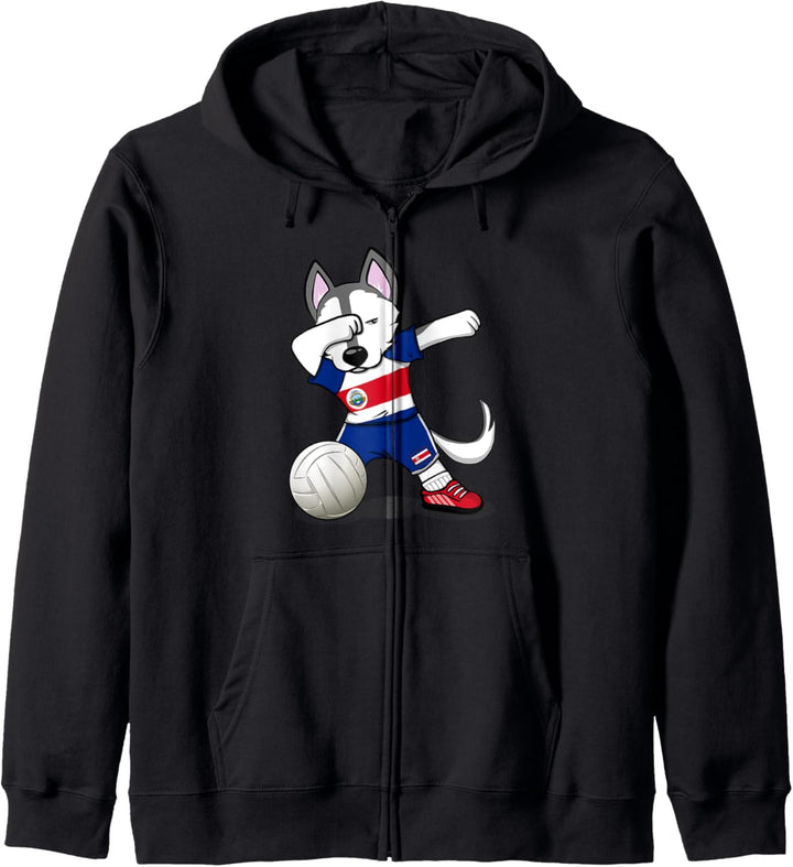 Dabbing Husky Hund Costa Rica Volleyball - Costa Rica Flagge Kapuzenjacke