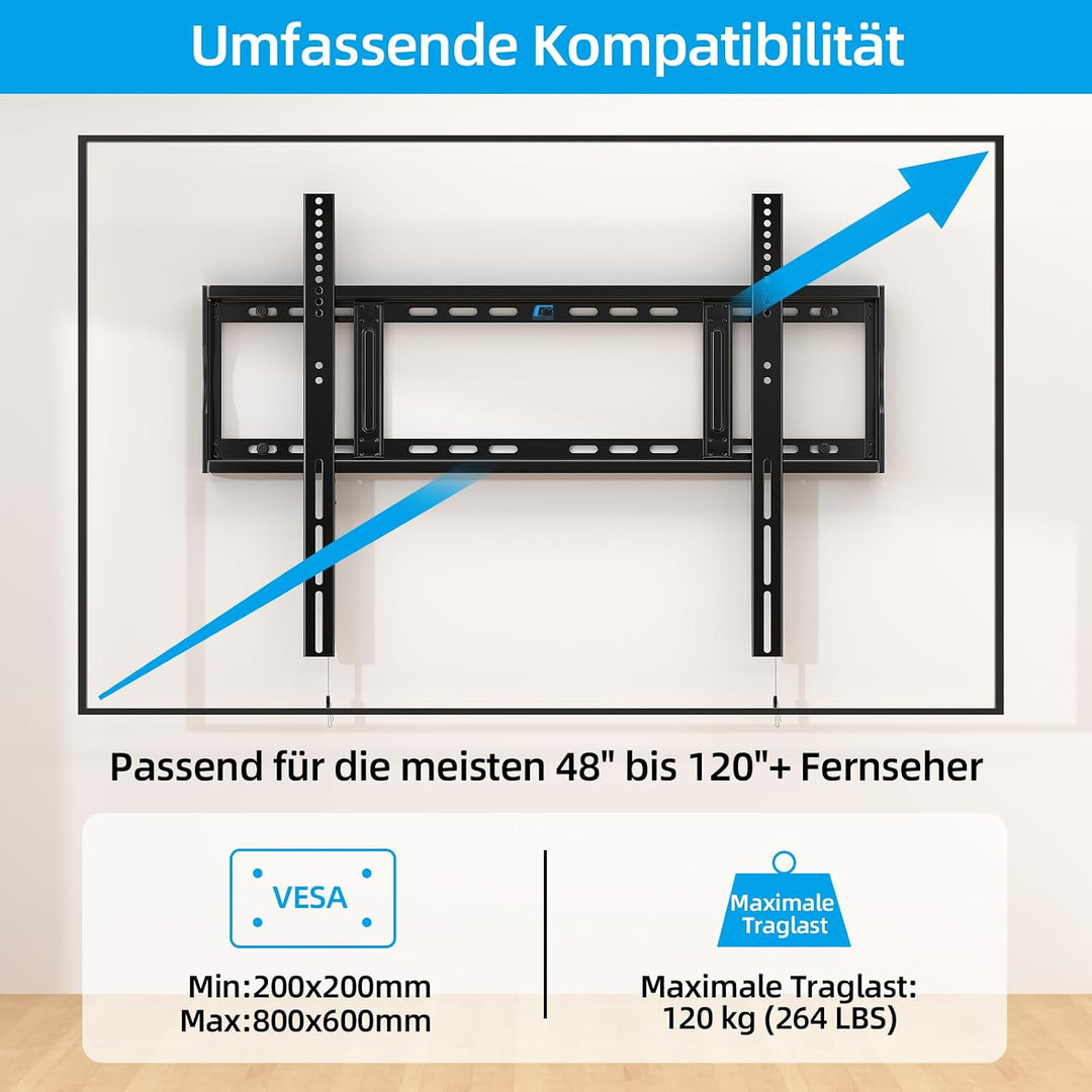 Home Vision, Hochbelastbare TV-Wandhalterung, Bis zu 120 kg, Für 42–100 Zoll Flachbild- und Curved-T