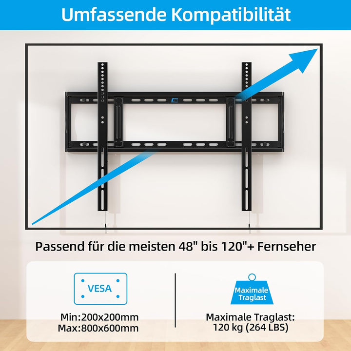 Home Vision, Hochbelastbare TV-Wandhalterung, Bis zu 120 kg, Für 42–100 Zoll Flachbild- und Curved-T