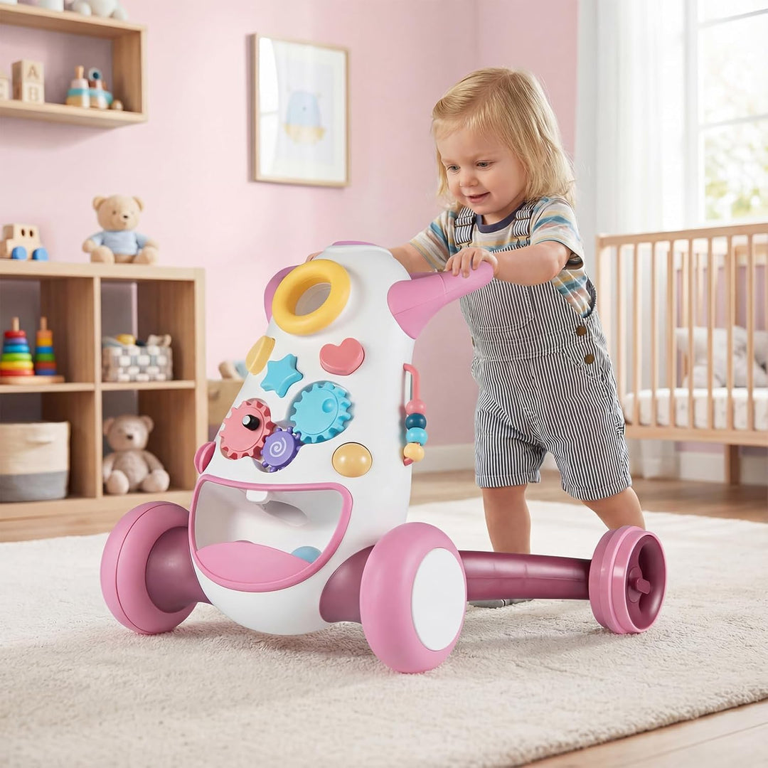 COSTWAY Lauflernwagen Baby, Lauflernhilfe mit Musik & Licht, Laufhilfe mit Formensortierer, Zahnräde