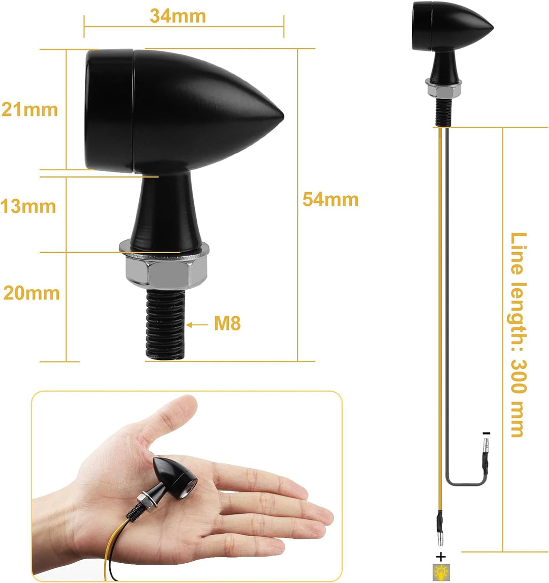 EXLECO 4 x LED Motorrad Blinker DC 12V Metall Mini Blinker IP65 Wasserdicht M8 Universal LED Blinker