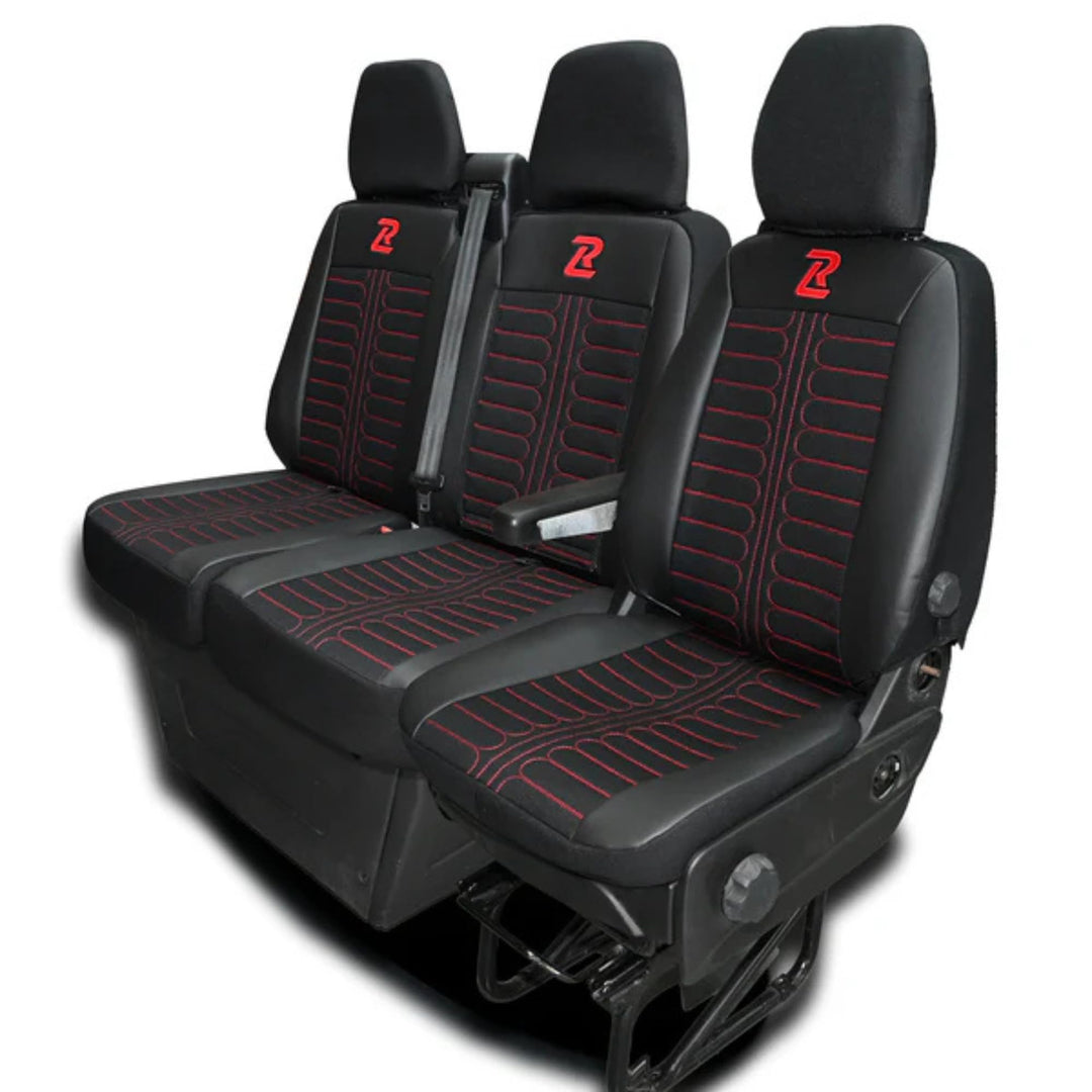 LUCARO Sitzbezüge Auto Set Tornado für Iveco Daily ab 2014 1+2 Schwarz und Rot - Autositzbezüge Stra