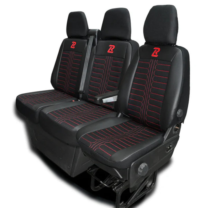 LUCARO Sitzbezüge Auto Set Tornado für Iveco Daily ab 2014 1+2 Schwarz und Rot - Autositzbezüge Stra