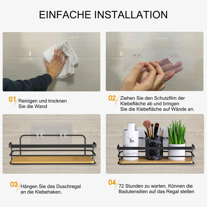 Duschablage Ohne Bohren Schwarz, Duschregal Badregal Selbstklebend, Duschkorb Duschorganisator regal