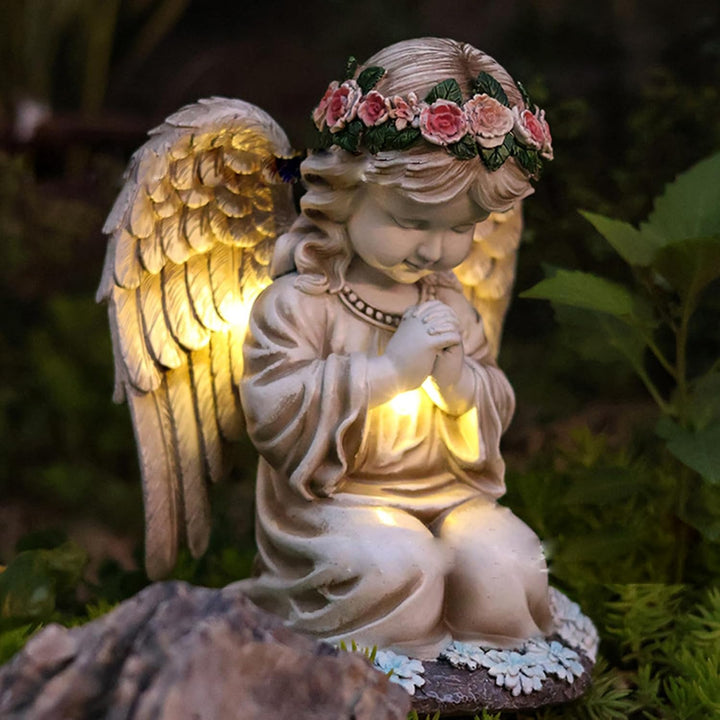 Solar Engel Gartenfiguren, Grablichter, LED Fairy Engel Figur, Gebetsengel Solarleuchte 6~12Stunden,