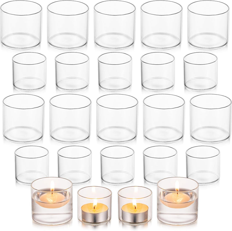 Glasseam 24er Teelichthalter Set Klar Kerzengläser, Kerzenglas Zylinder Bulk, Mini Kerzenhalter Glas