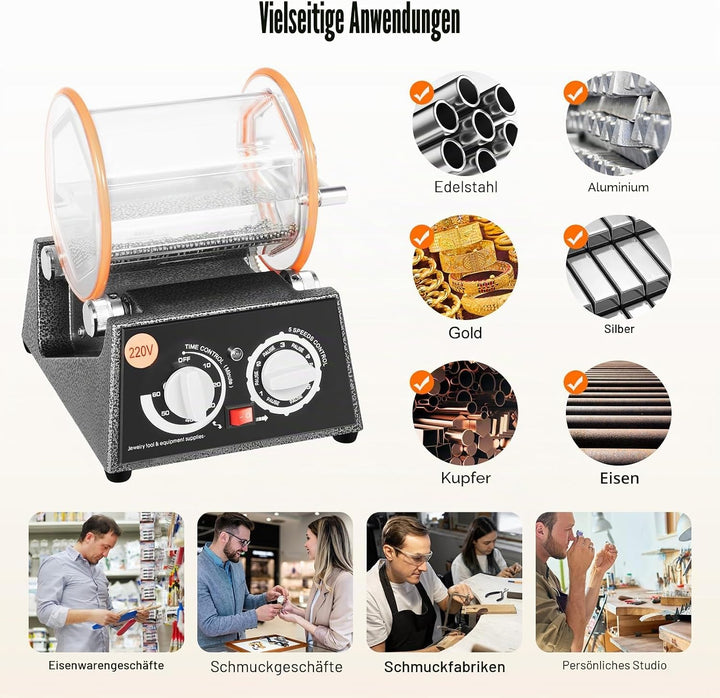 Poliermaschine für Schmuck Poliertrommel Kugelmühle 3 Kg, 45W 5 Geschwindigkeitssteuerung, Rotary Je