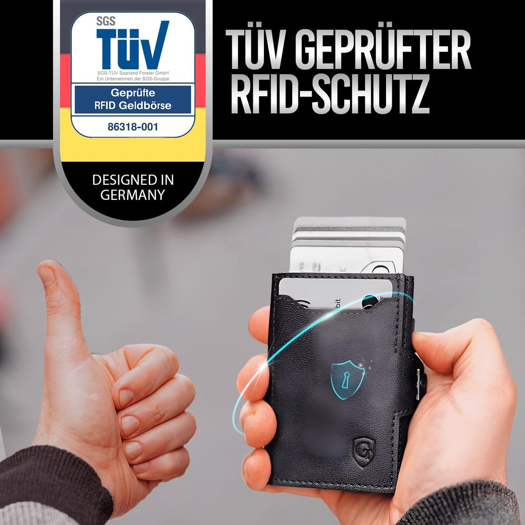 GenTo - Slim Wallet mit Münzfach - Geldbeutel Herren für 10 Karten - Geldbörse mit RFID Schutz - Sma