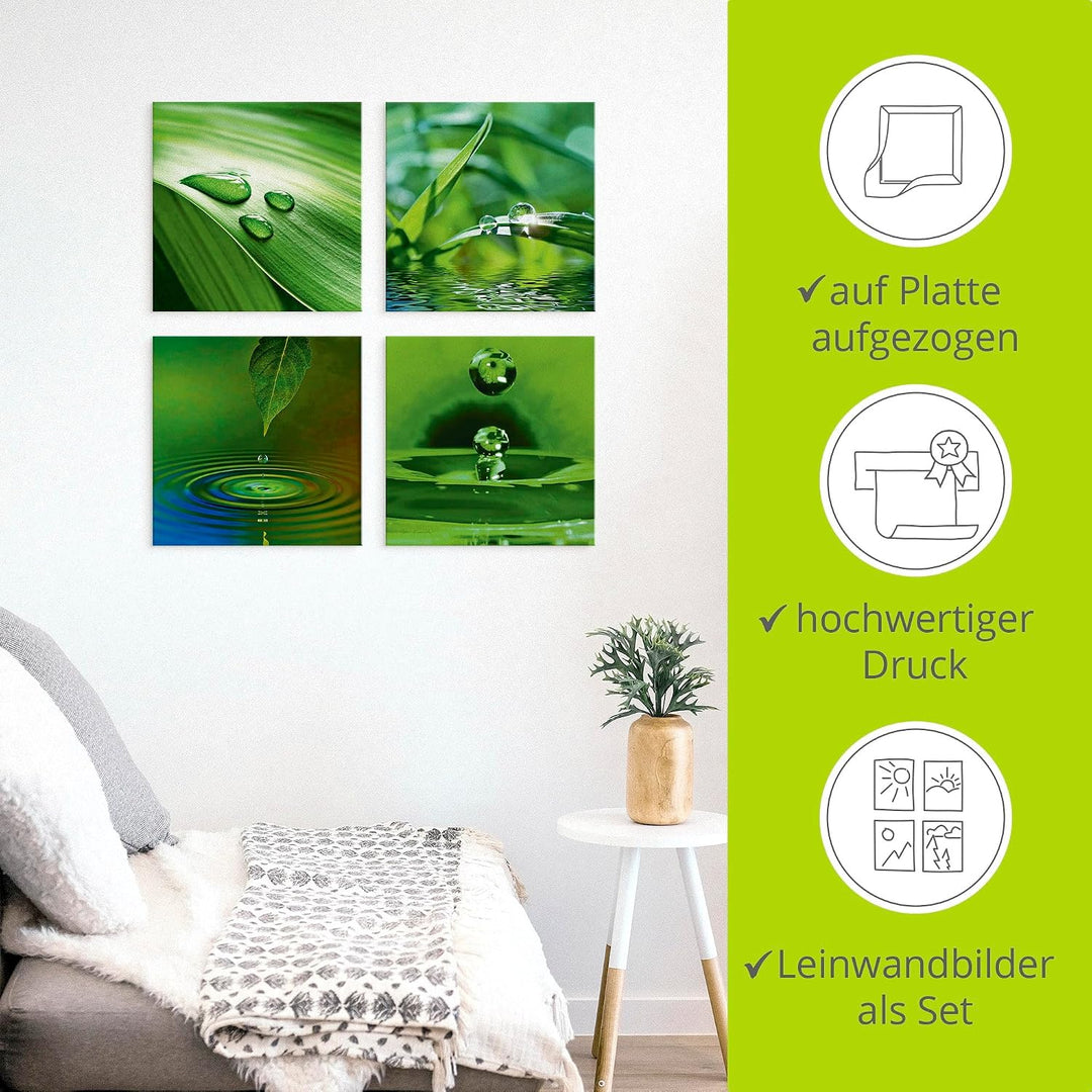 ARTLAND Leinwandbilder auf Holz Wandbild Bild Set 4 teilig je 30x30 cm Quadratisch Wellness Zen Pfla