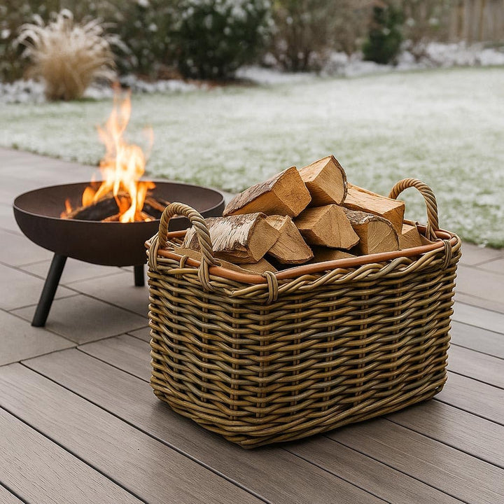 Kobolo Kaminholzkorb Holztrage für Kaminholz - grau mit abnehmbarem Jutestoff Kubu Grau Stoff