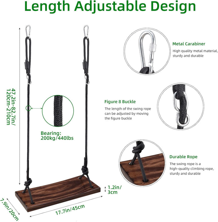 PELLOR Holzschaukel, Antikorrosive Schaukel Erwachsene Kinder Garten Schaukel, Hängeschaukelsitz für