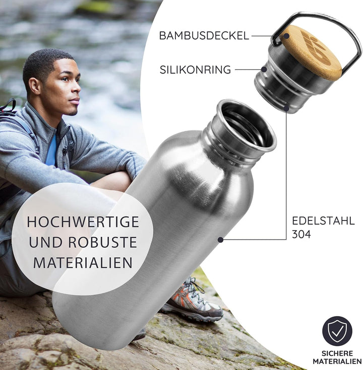 Bambaw – Einwandige Edelstahl Trinkflasche 750ml, Nicht Isolierte Wasserflasche aus Edelstahl, Unise