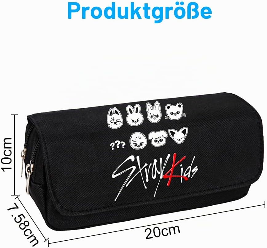 Stray Kids Federmäppchen, SKZ Skzoo Federmappe, Grosse Kapazität Doppelschicht Federmäppchen, Schwar