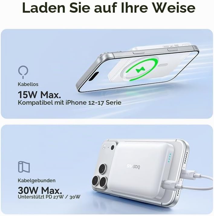Baseus Enerfill MagSafe Powerbank 10000mAh 30W USB C Magnetische Power Bank, Kabellose Externe Handy