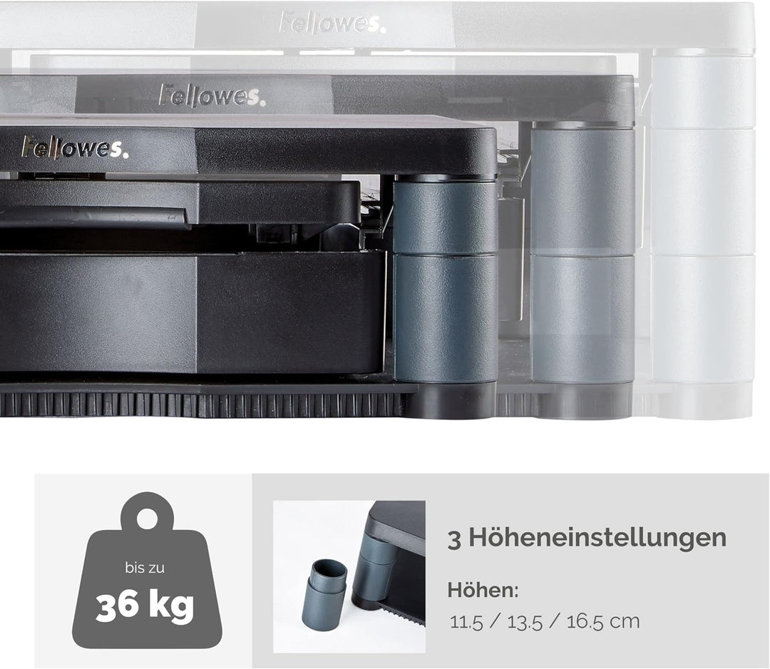 Fellowes Monitorständer Premium Plus, höhenverstellbar in 5 Stufen, ergonomisch, sehr stabil für Mon