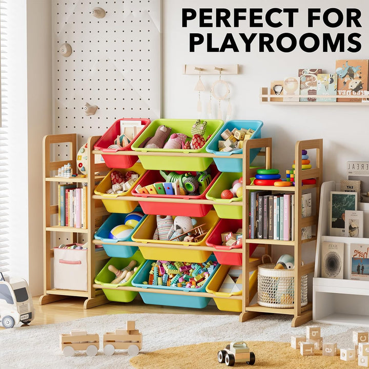 SpaceAid Spielzeug-Organizer mit 6 Regalen und 12 Behältern, Bücherregal/Bücherregal, Kinder-Mülleim