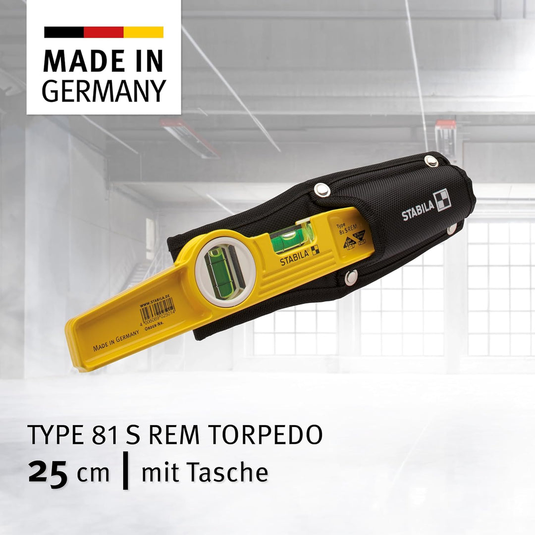 STABILA Magnet-Wasserwaage Type 81 S REM Torpedo mit Tasche, 25 cm, Alu-Gussprofil, Seltenerd-Magnet