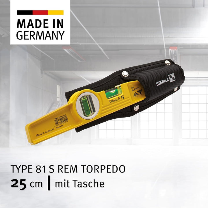 STABILA Magnet-Wasserwaage Type 81 S REM Torpedo mit Tasche, 25 cm, Alu-Gussprofil, Seltenerd-Magnet