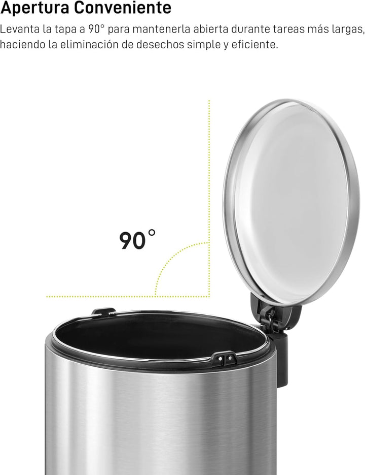 EKO Mülleimer für Badezimmer, Küche, 5 l, Edelstahl, Anti-Fingerabdruck, kompakter Mülleimer mit Ped