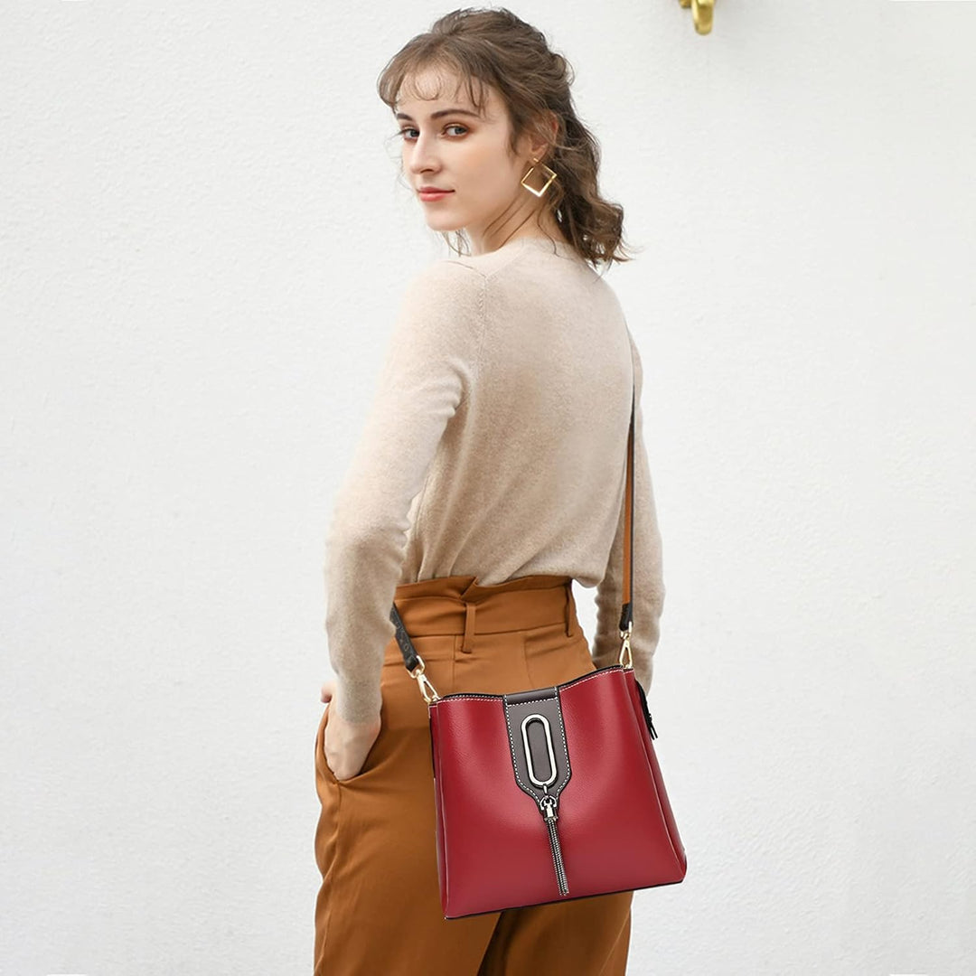 PORRASSO Damen Handtasche Mode Beuteltasche Umhängetasche Henkeltasche Hobo Taschen Leder Wasserdich