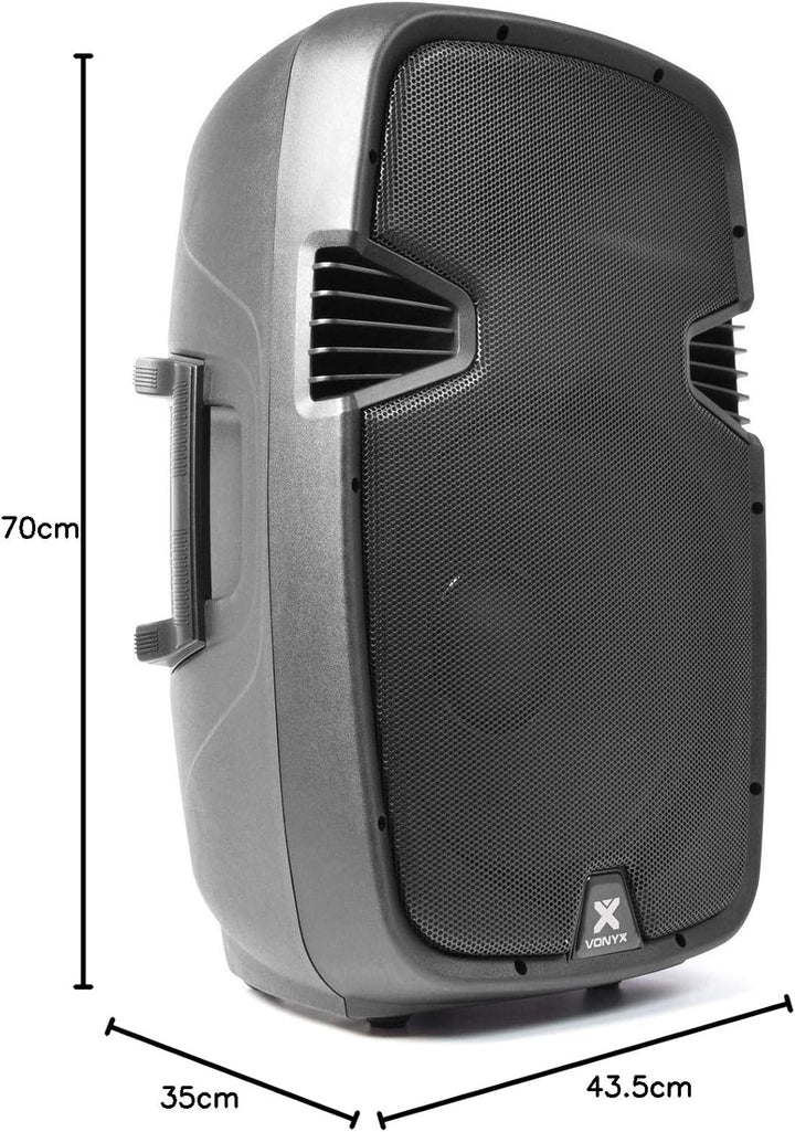 Vonyx SPJ-1500A, PA Aktiv Lautsprecher, DJ Box, 800 Watt 15 Zoll High End aktiver Speaker, DMX, Cinc