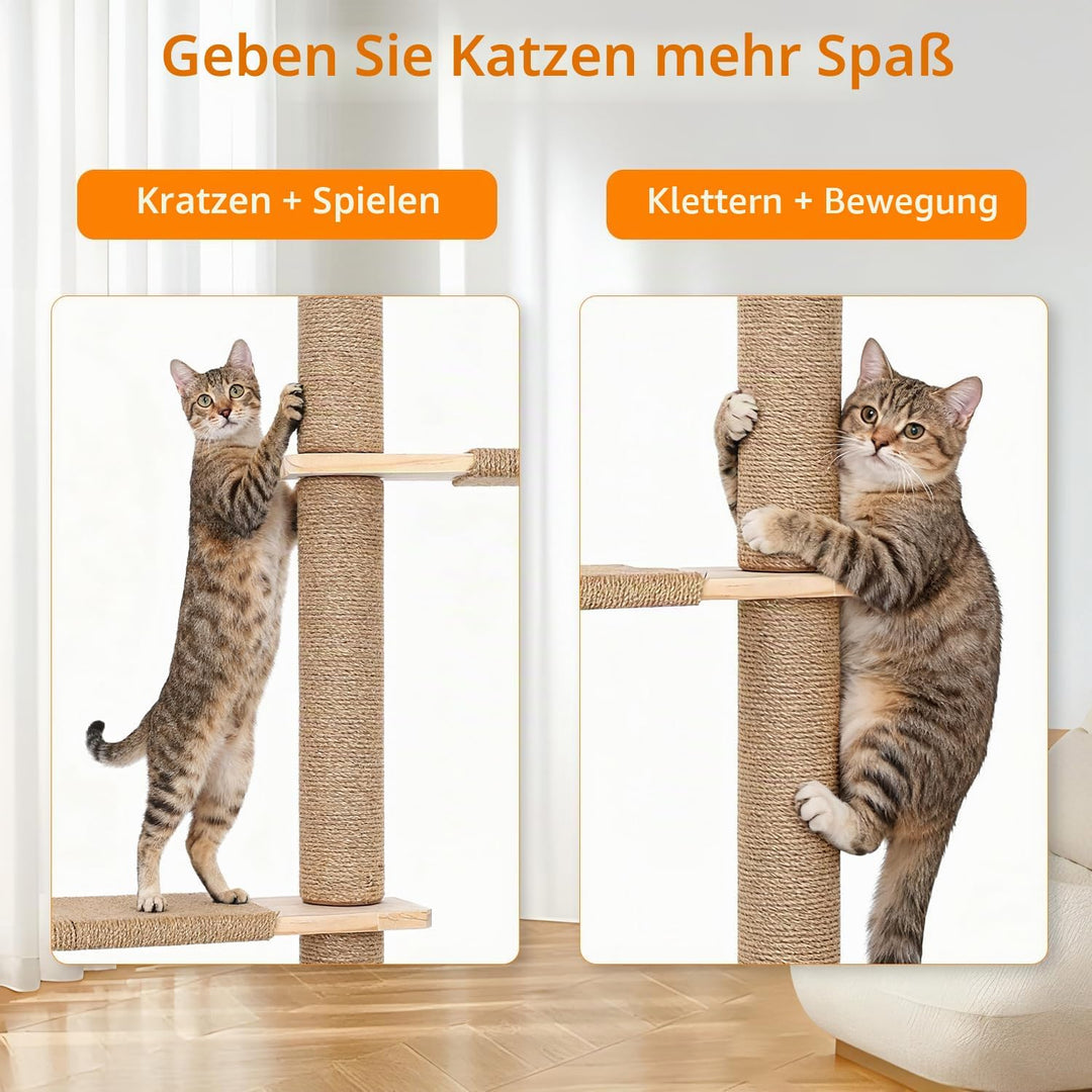 Kratzbaum Gross 205cm Kletterwand Katzen, höhenverstellbar, 5 Etagen Katzenturm mit Sisalauflage aus