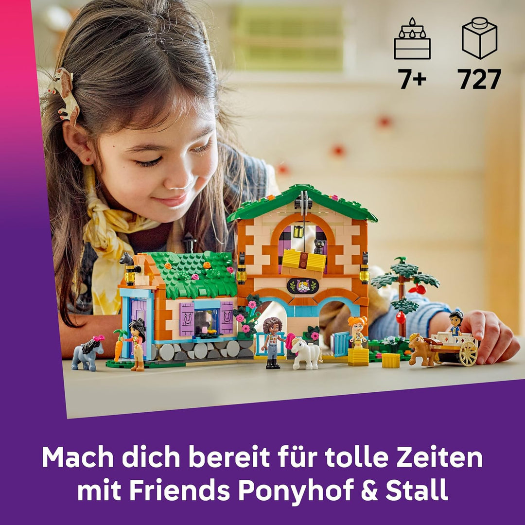 LEGO Friends Ponyhof &amp; Stall - Kreatives Spielset mit 2 Spielfiguren, 2 Mikro-Figuren und 4 Tieren -
