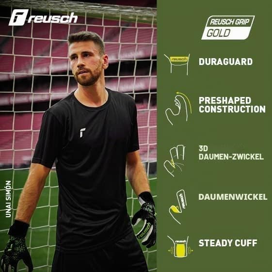 Reusch Pure Contact Gold Unisex Torwarthandschuhe mit Innennaht Schnitt und Grip Gold Belag, geeigne