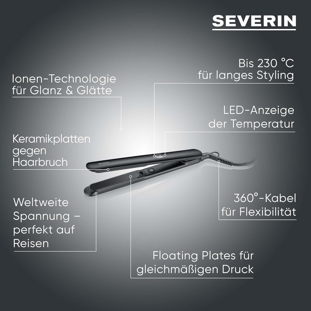 SEVERIN Glätteisen, hochwertige Keramikbeschichtung, gleichmässige Wärmeverteilung, Ionen-Technologi