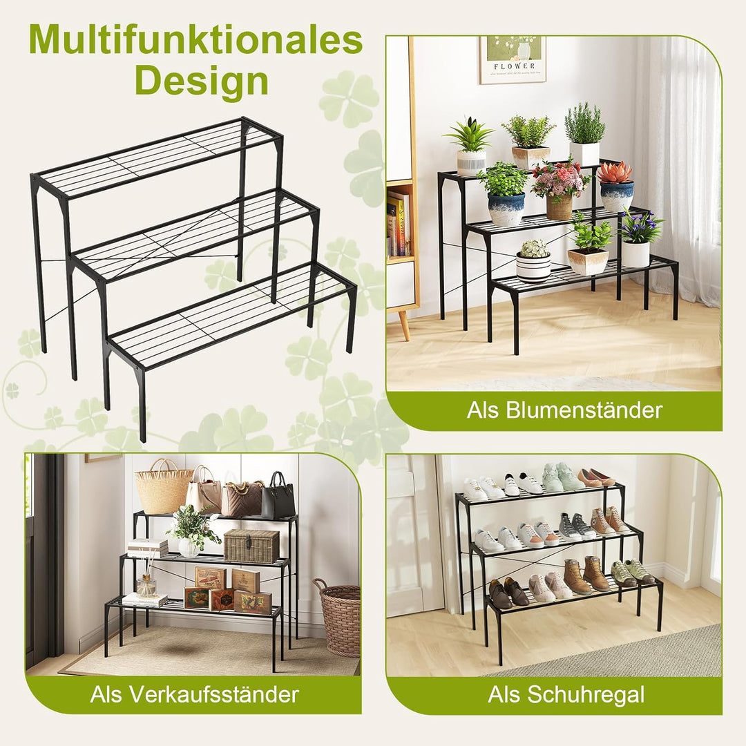 COSTWAY 3-stufiger Metall Blumentreppe Blumenregal, Pflanzenständer Pflanzenregal, Pflanzentreppe Pf