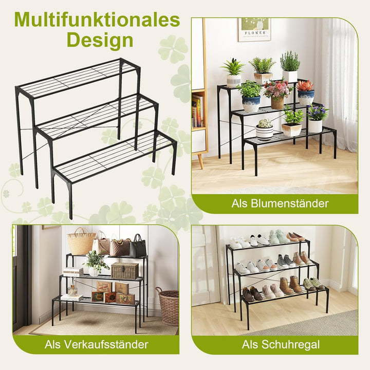 COSTWAY 3-stufiger Metall Blumentreppe Blumenregal, Pflanzenständer Pflanzenregal, Pflanzentreppe Pf