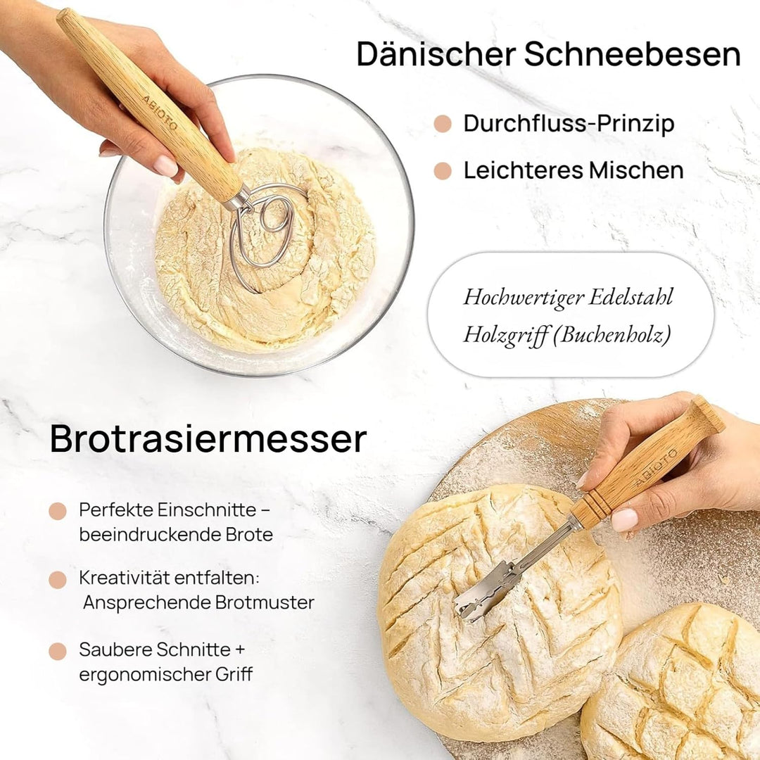 Brot Gärkorb Set aus 100% Rattan, 25cm Rund & 25cm Oval Gärkörbchen für Sauerteig Starter, Inkl. 2 B