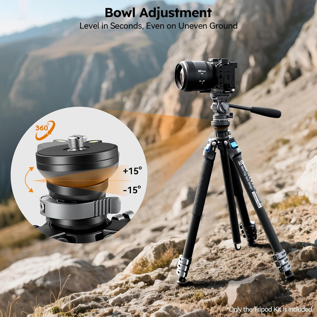 SIRUI L-224FL+KV-5 Carbon Fiber Reise-Stativ Set mit Fluidkopf | Leichtes Profi-Stativ 1.43kg, 152cm