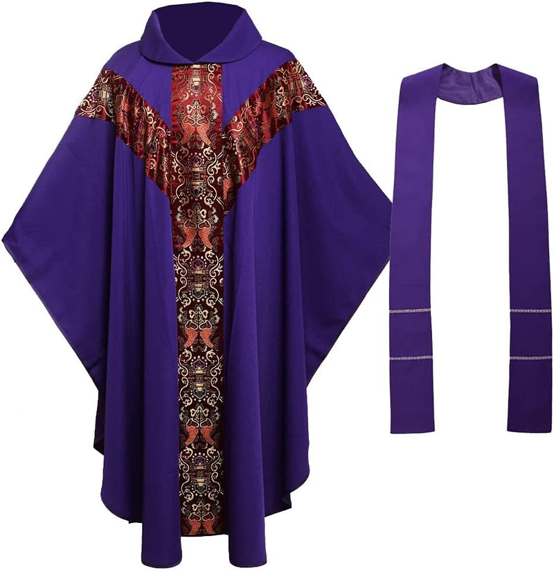 BLESSUME Priester Messgewand katholisch Stickerei Lila Kirche Vater Masse Robe Unisex, One Size Lila