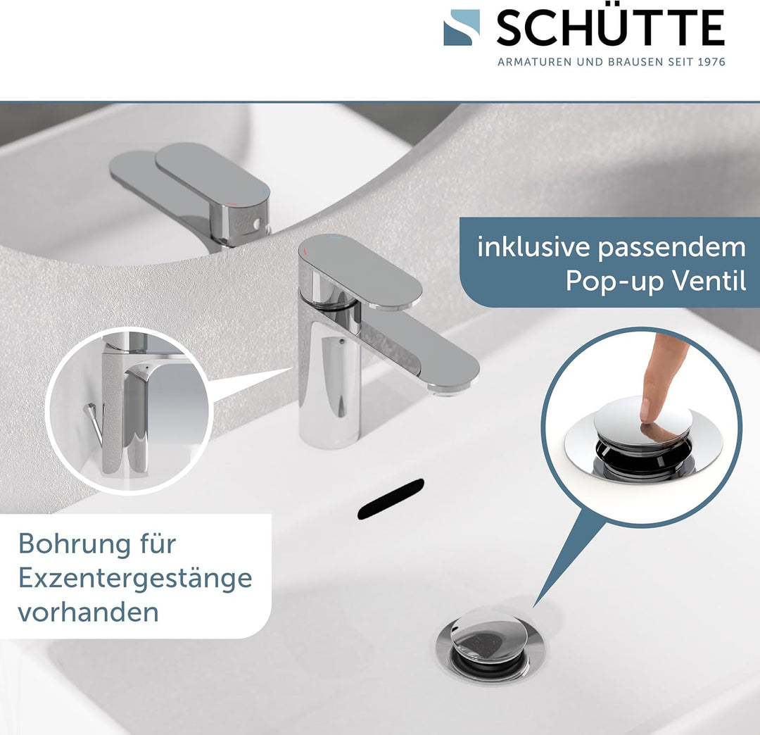 SCHÜTTE Waschtischarmatur MONTANA 32310, Wasserhahn Bad mit Ablaufgarnitur, Armatur Badezimmer, Einh