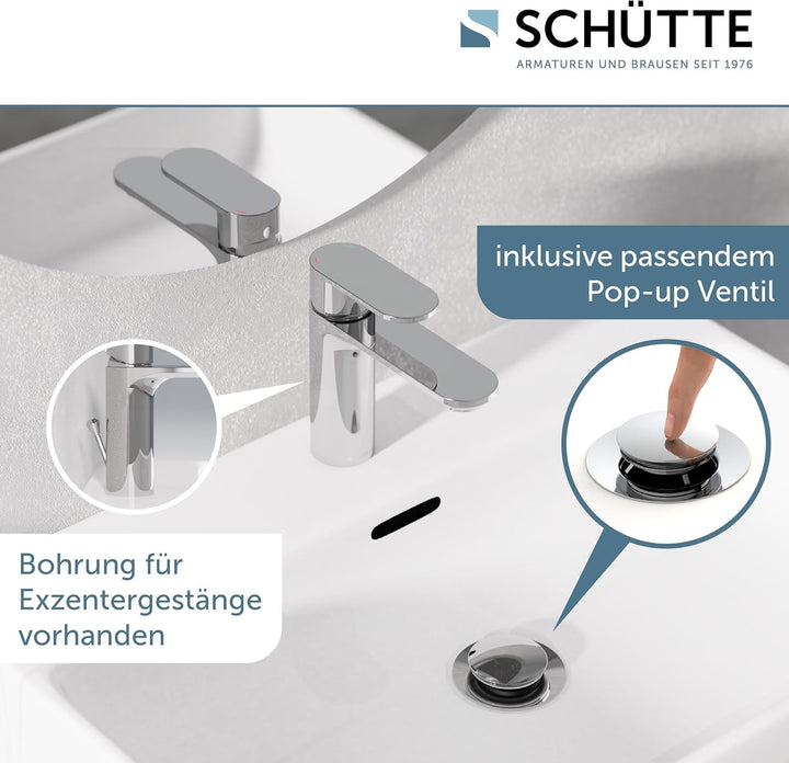 SCHÜTTE Waschtischarmatur MONTANA 32310, Wasserhahn Bad mit Ablaufgarnitur, Armatur Badezimmer, Einh
