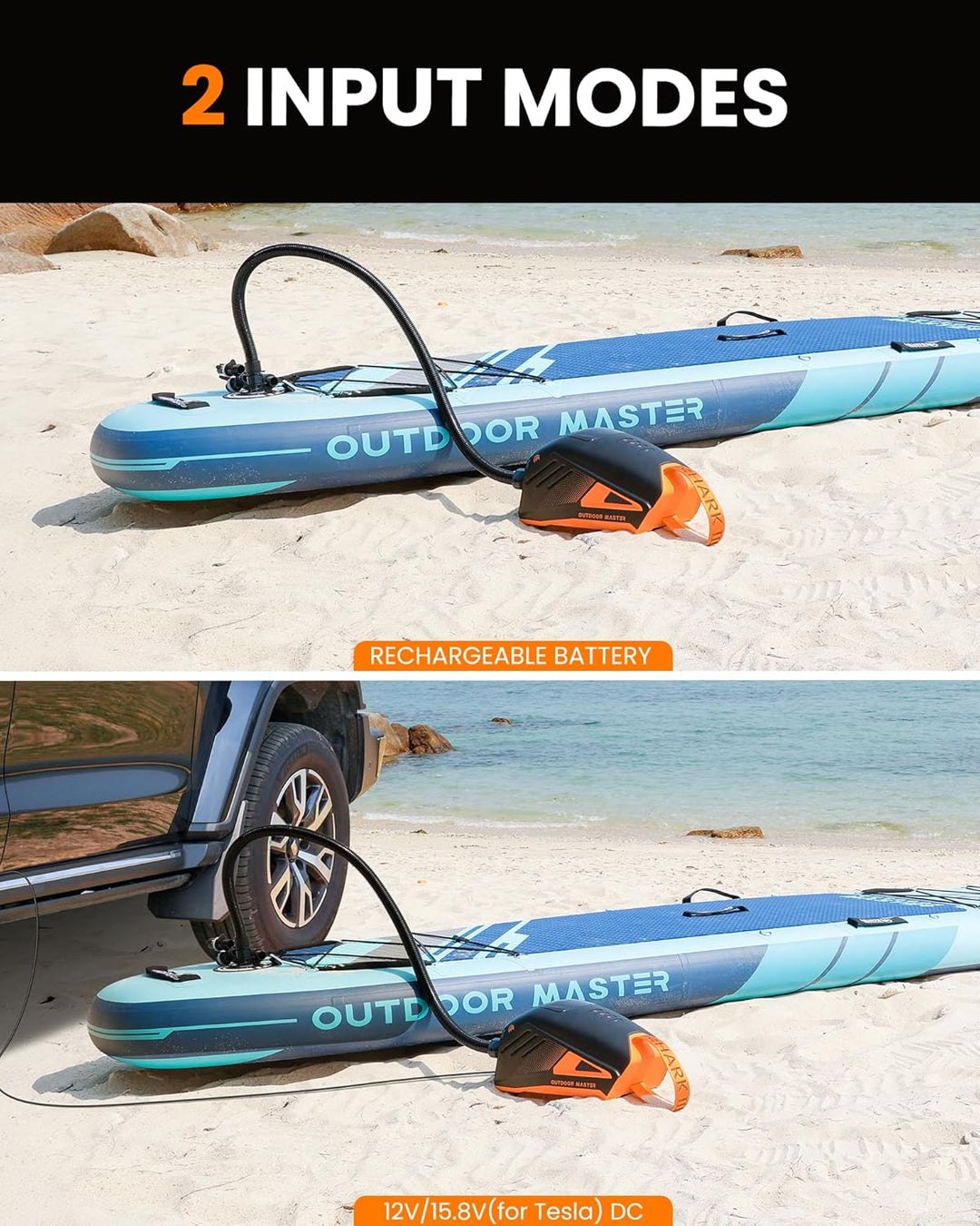 OutdoorMaster Shark 3 SUP Pumpe Elektrisch mit Akku - 3'50" Schnelles Aufpumpen, 20PSI 74Wh Luftpump