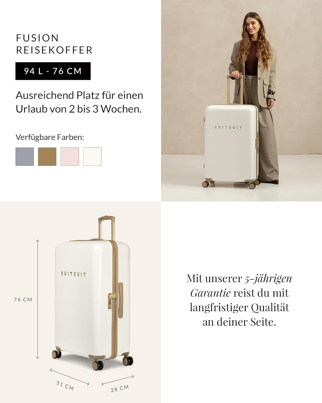 SUITSUIT - Fusion - White Swan - Reisekoffer (76 cm) L White Sawn, L White Sawn