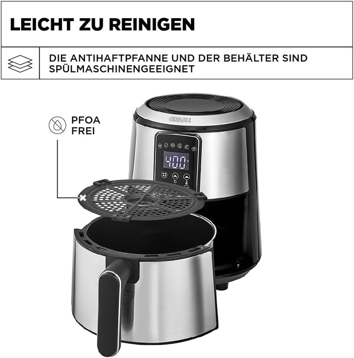 Crux 3 l digitale Heissluftfritteuse, schnelleres Vorheizen, ölfreies Frittieren, spülmaschinenfeste