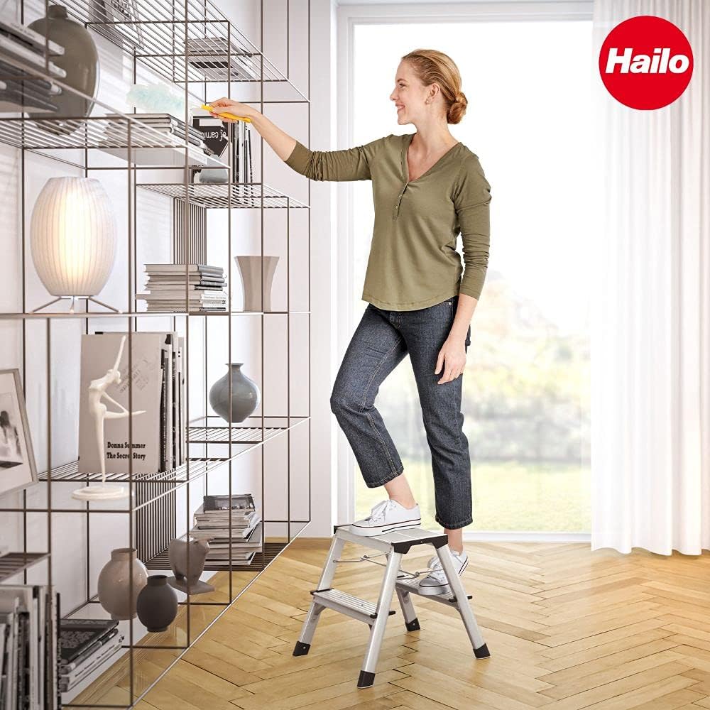 Hailo L90 Step-ke - Doppelstufen-Alu-Klapptritt mit Klappsperre - 2-stufiger Klapptritt inkl. Soft-G
