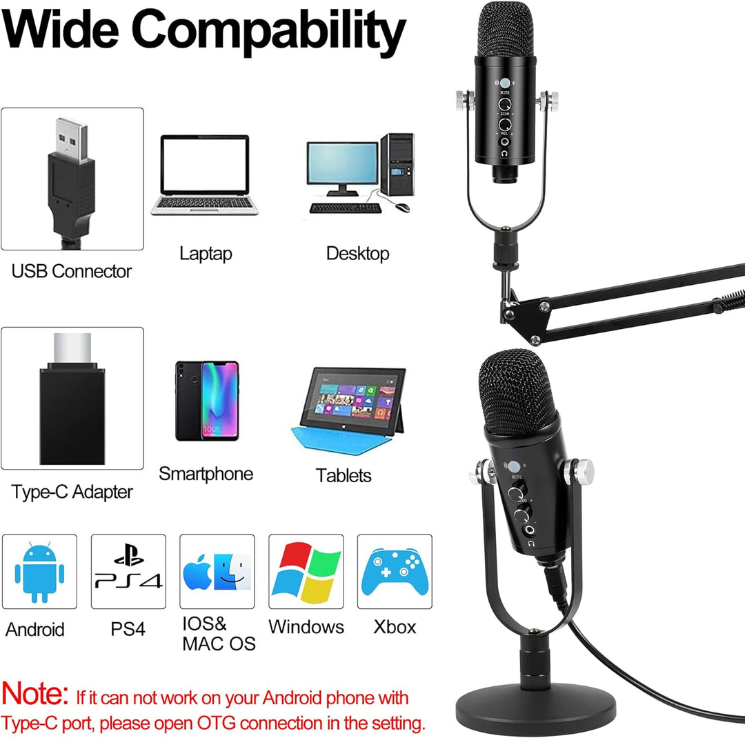 Kalawen USB Mikrofon PC Kondensator Mikrofone Cardioid Podcast Mikrofon Kit mit Mikrofon Arm Mikrofo