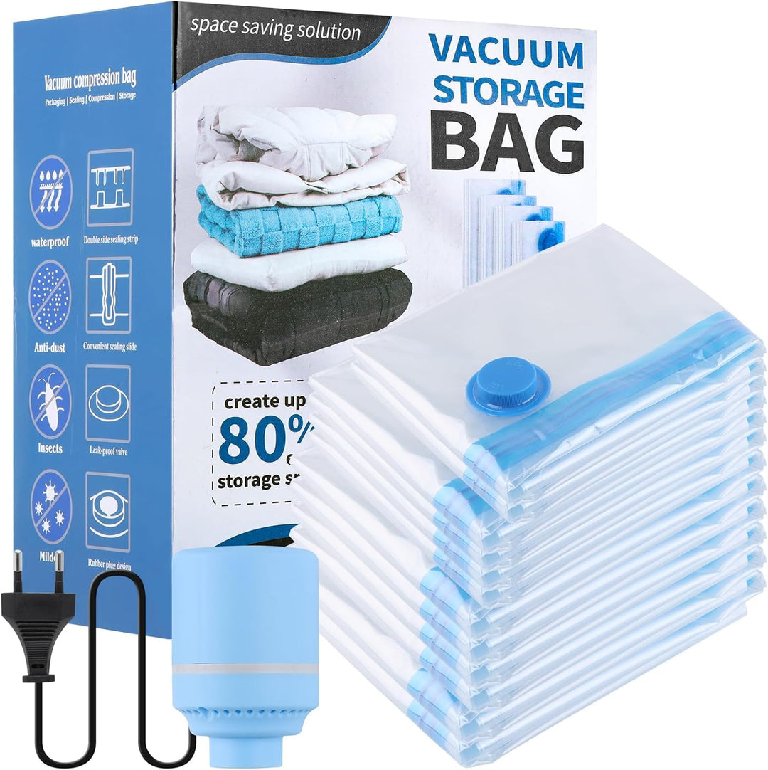 Vakuumbeutel mit Elektrische Pumpe, 12 Stück Vakuumbeutel Kleidung (2*60*40cm,4*70*50cm,4*80*60cm,2*