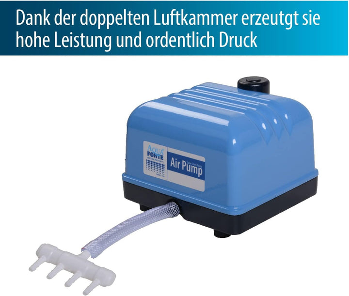 AquaForte Hi-Flow V-30 Luftpumpe, Aluminiumgehäuse, Leise und Leistungsstark, Leistung 25 Watt, Kapa