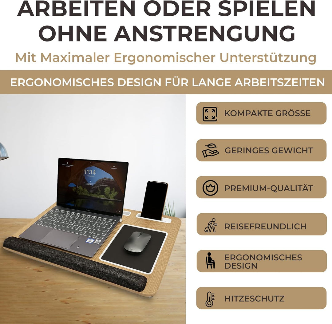 Laptopkissen für Bett & Sofa – Knietablett mit Kissen, Handyhalter & Handgelenkauflage - Passend bis