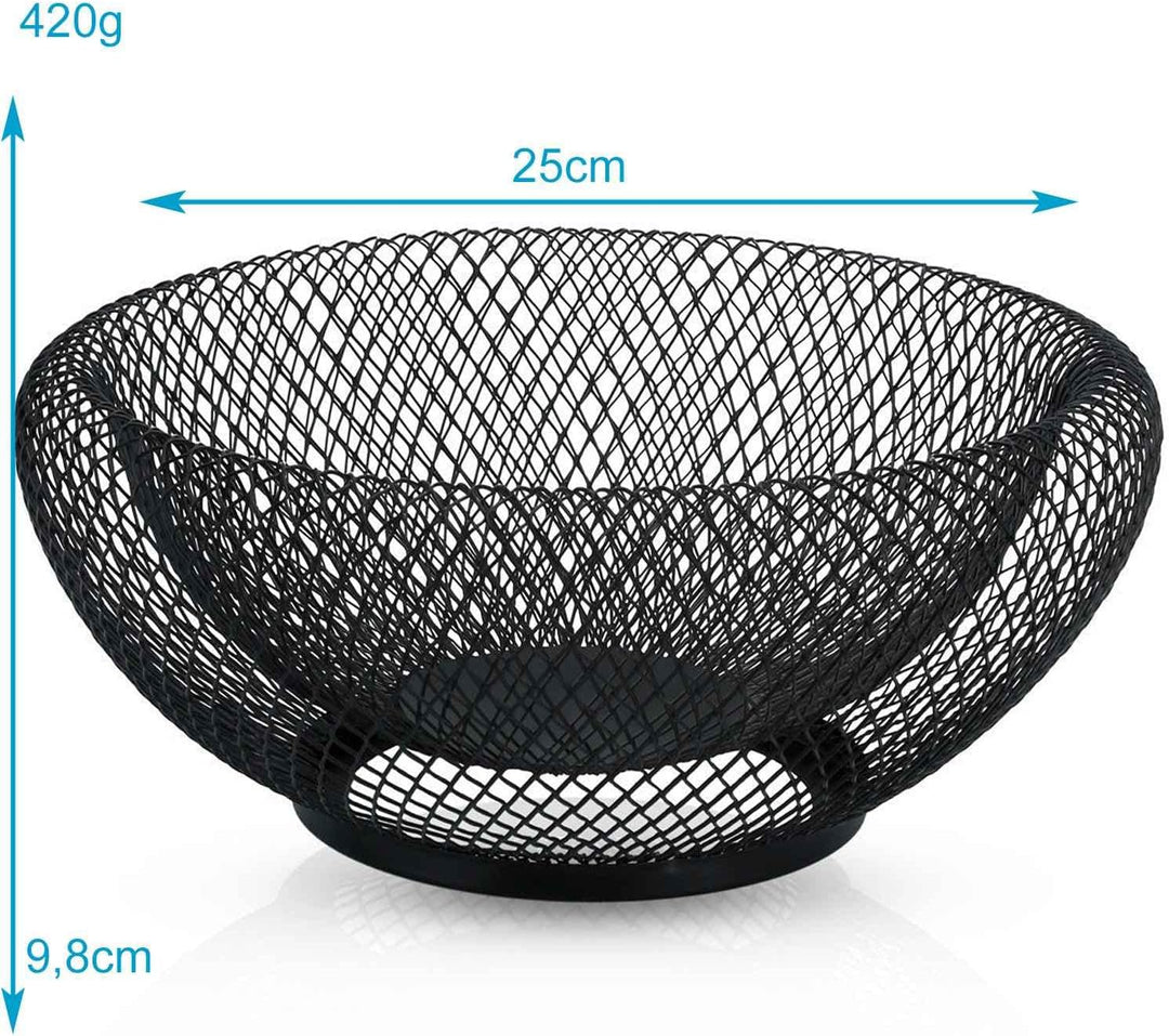Obstkorb aus Metall in Schwarz rund 25 x 9.8 cm – Moderne doppelwandige Obstschale, Mesh Design Deko