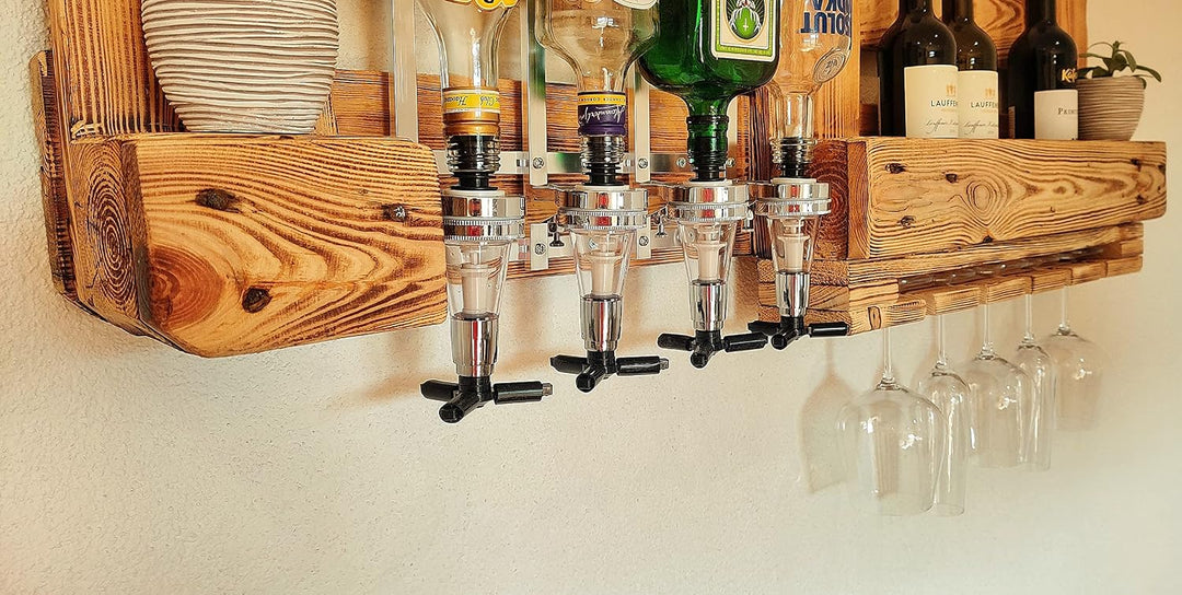Wandbar mit Getränkespender Weinregal aus Palette Weinbar aus Holz 4 Dosierer Schnapsbar mit Flasche
