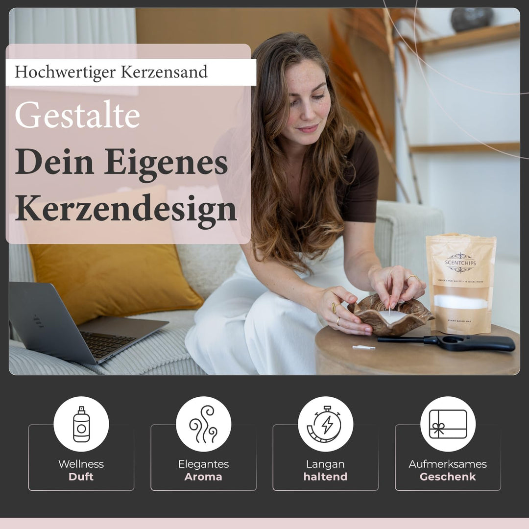 Scentchips Kerzensand – Farbiger Wachsgranulat zum Selbermachen von Kerzen mit 30 losen Dochten, Dek